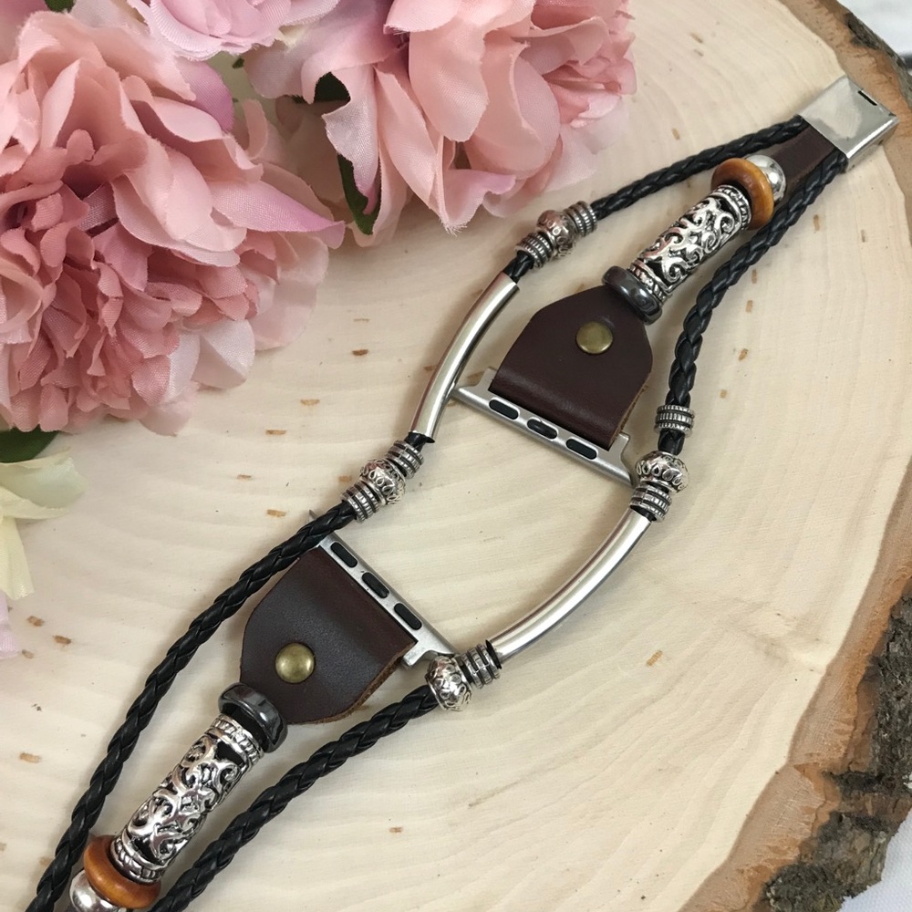 Beaded Braided Leather Watchband for Apple - Picture 15 of 16